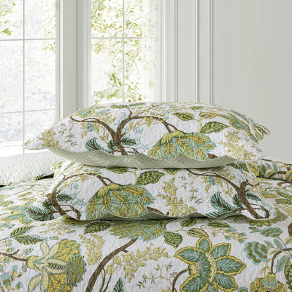 NEWLAKE Cotton Bedspread Quilt Sets - Reversible Patchwork Coverlet Set, Floral Vine Pattern, King