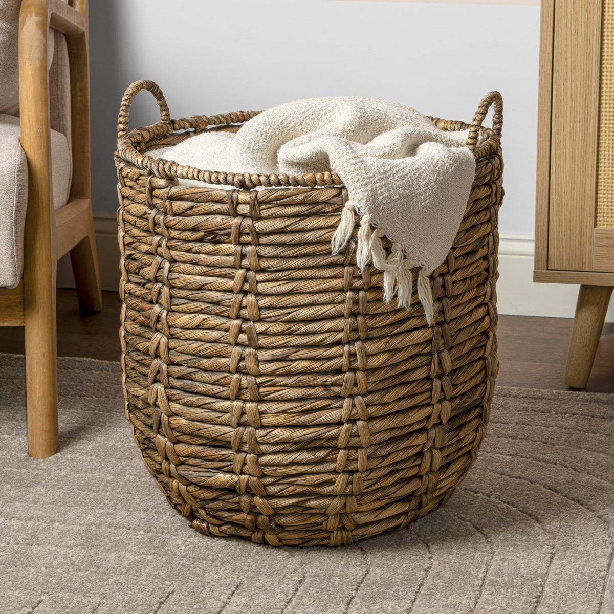 happimess Laurel Hand-Woven Abaca Storage Basket 19", Brown