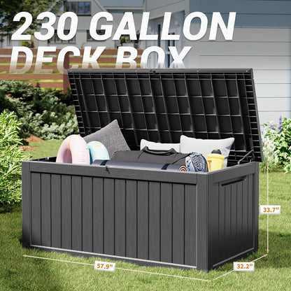 NUNU LAB 230 Gallon Large Resin Deck Box, Waterproof Outdoor Storage Box, Lockable Storage Bin for