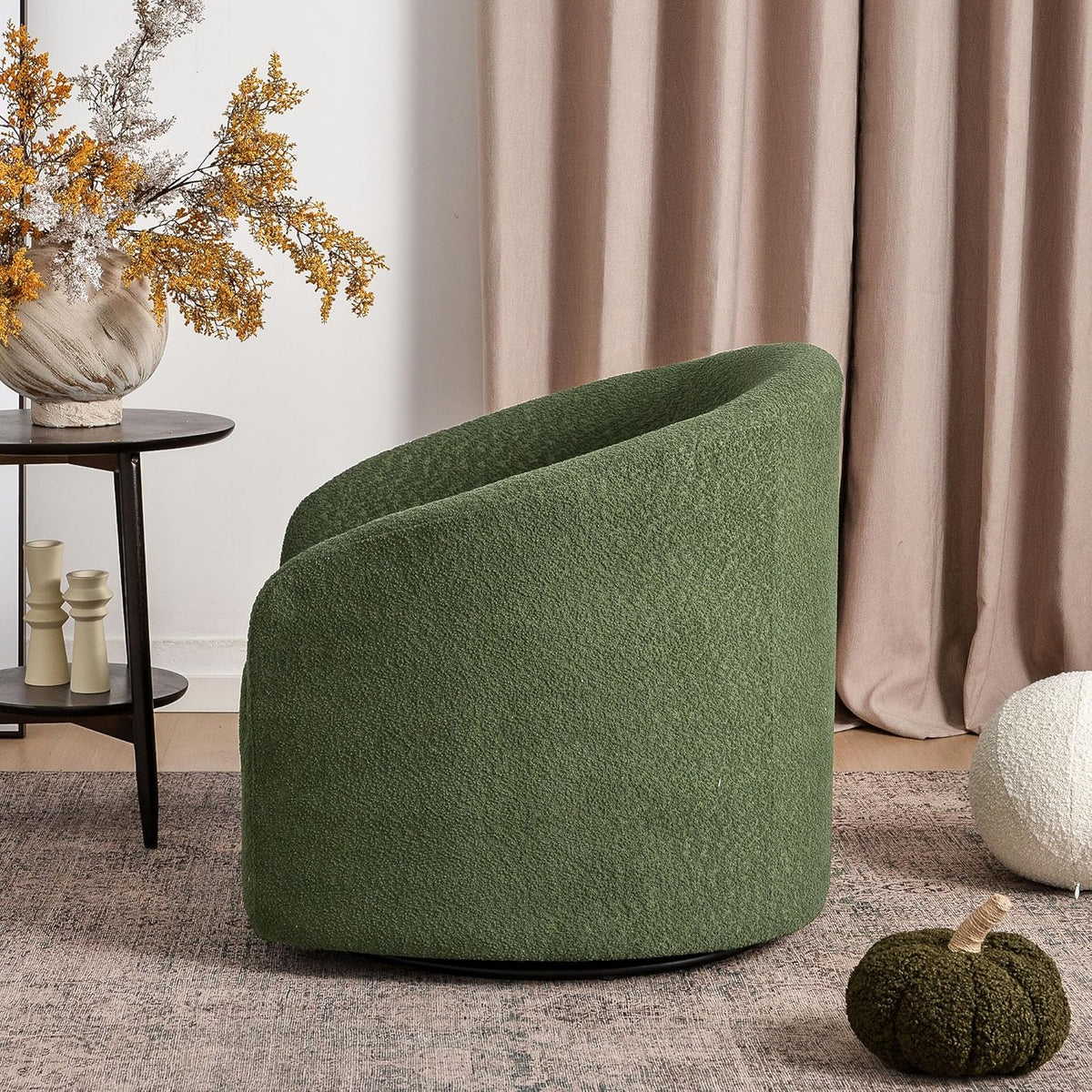 KINWELL 32" Wide Modern Boucle Swivel Barrel Chair, No Assembly Round Upholstered Swivel Accent