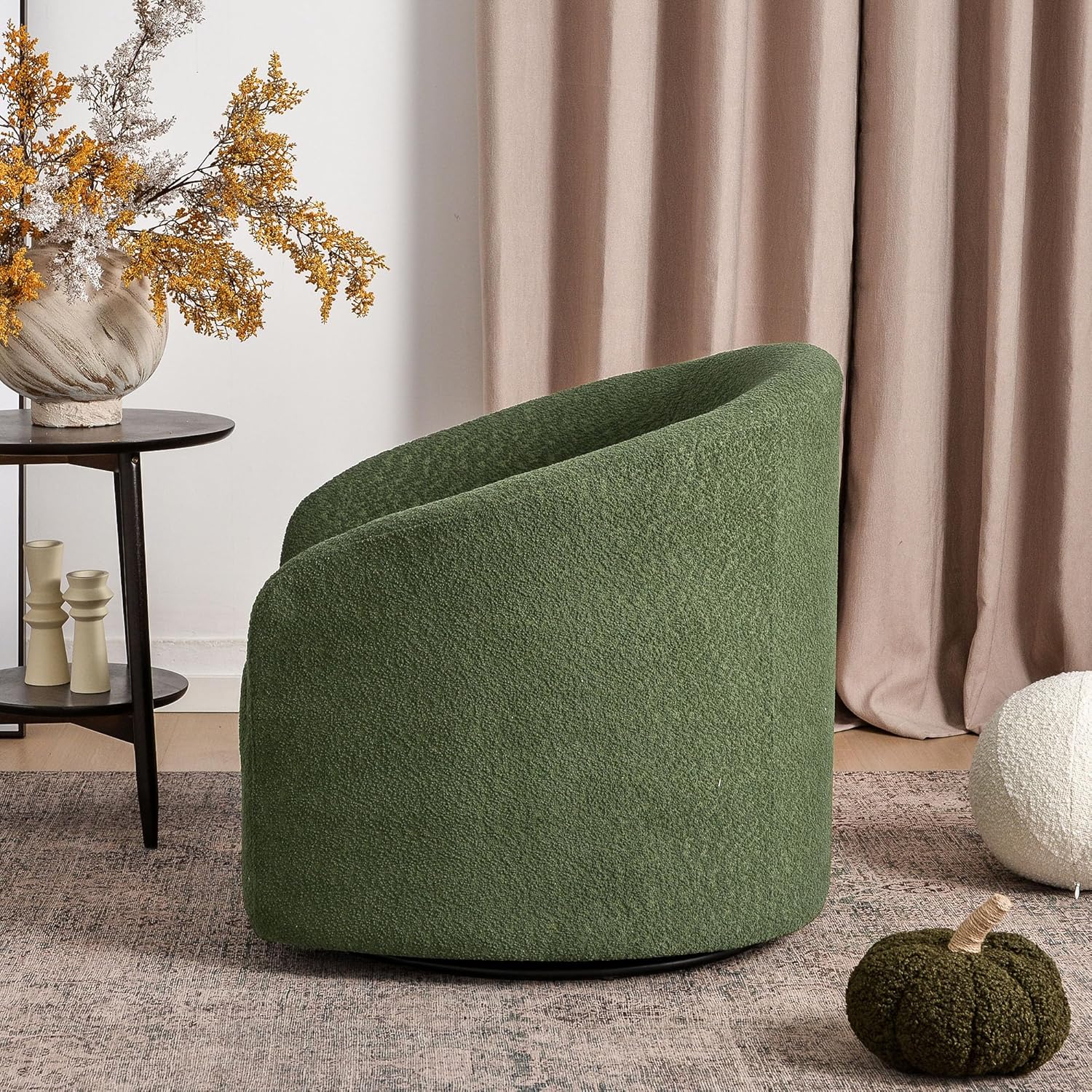 KINWELL 32" Wide Modern Boucle Swivel Barrel Chair, No Assembly Round Upholstered Swivel Accent
