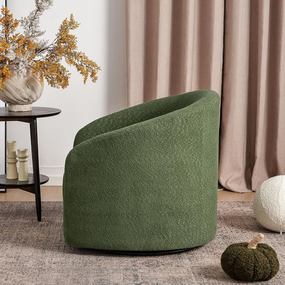 KINWELL 32" Wide Modern Boucle Swivel Barrel Chair, No Assembly Round Upholstered Swivel Accent