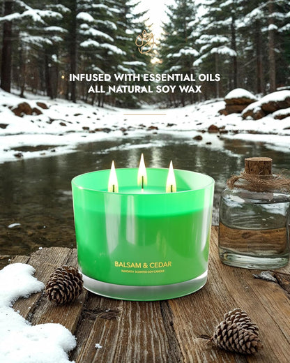 96NORTH Luxury Candle Balsam & Cedar Scented | Large 3-Wick Jar Candle | Up to 40 Hours Burning