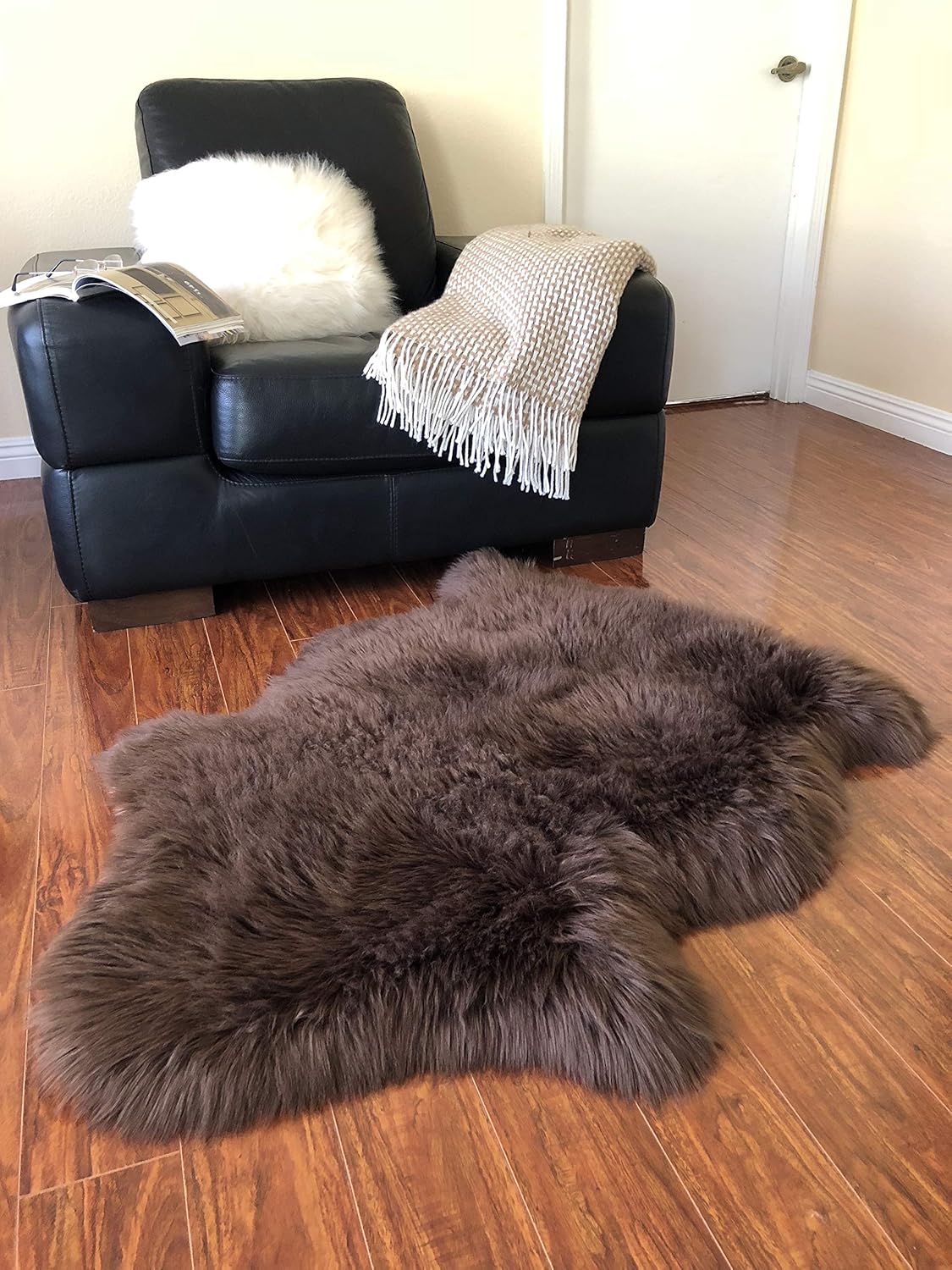 LAMBZY Faux Sheepskin Hypoallergenic Free Shape Silky Shag Rug, Luxury Shaggy Silky Plush Carpet