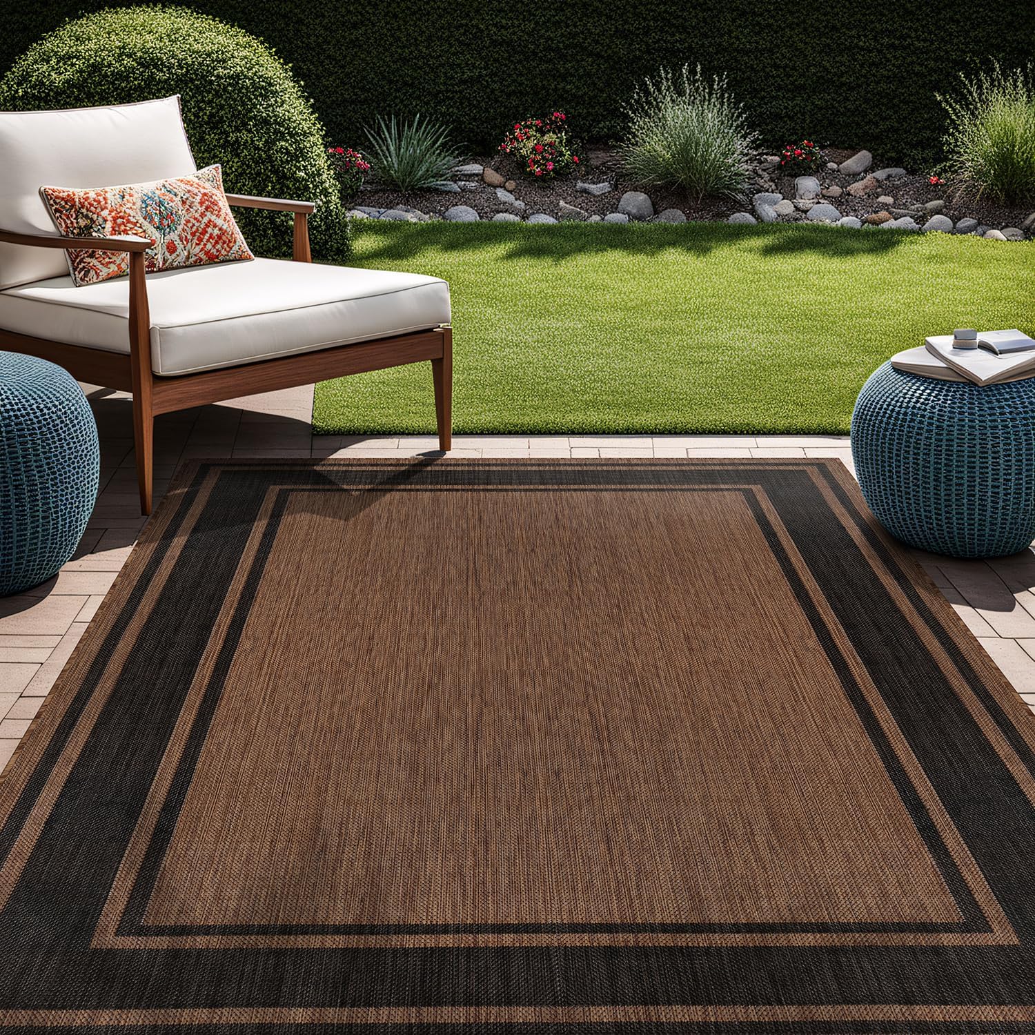 Beverly Rug Outdoor Rug 6x9 Modern Bordered Area Rugs for Indoor and Outdoor Patio Deck Porch