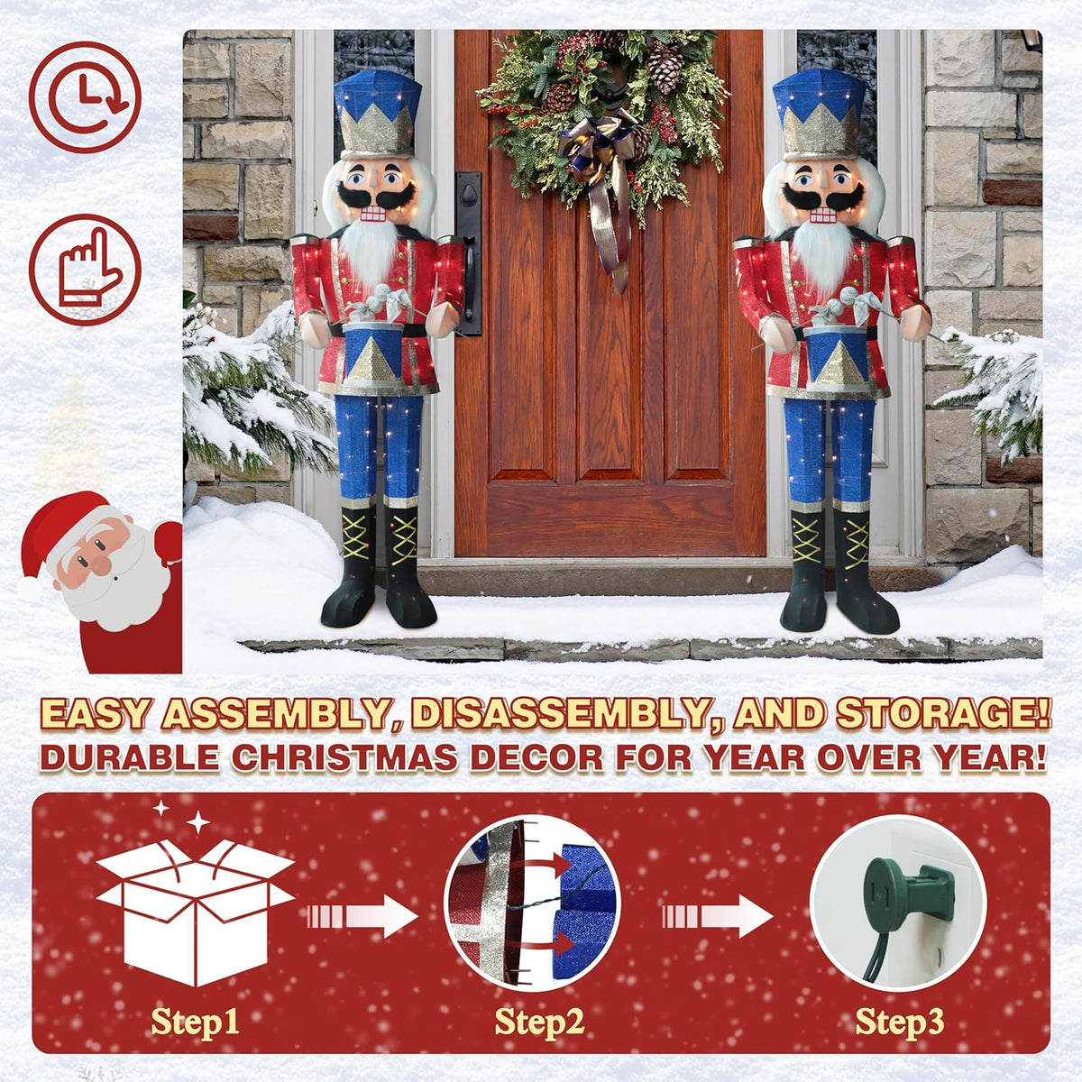 5FT Lighted Nutcracker with Drum for Christmas Decoration, Pre-Lit 3D Iridescent Soldier Xmas Decor