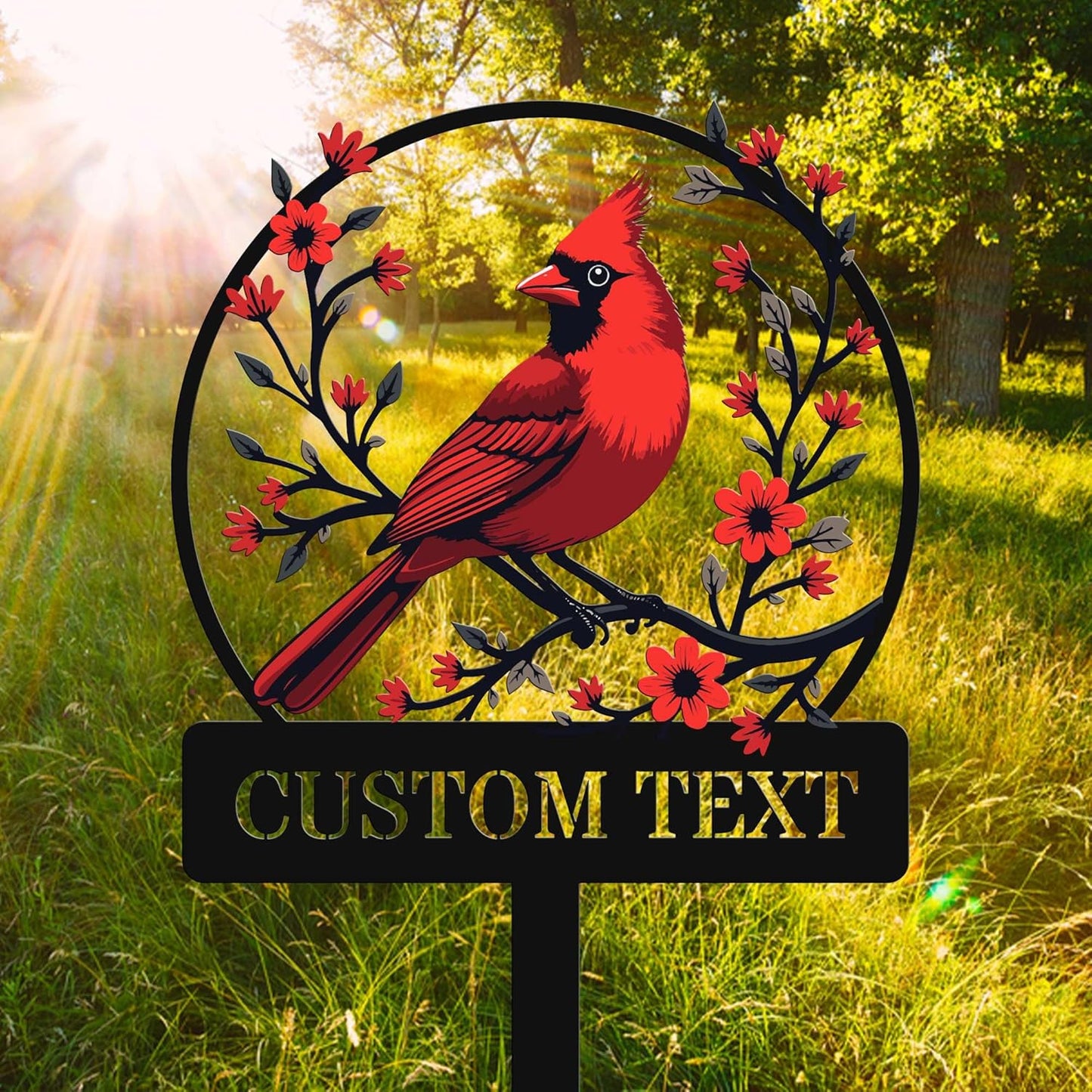 Personalized Name Garden Cardinal Metal Signs with Stake, Custom Family Name Yard Decor for Outdoor