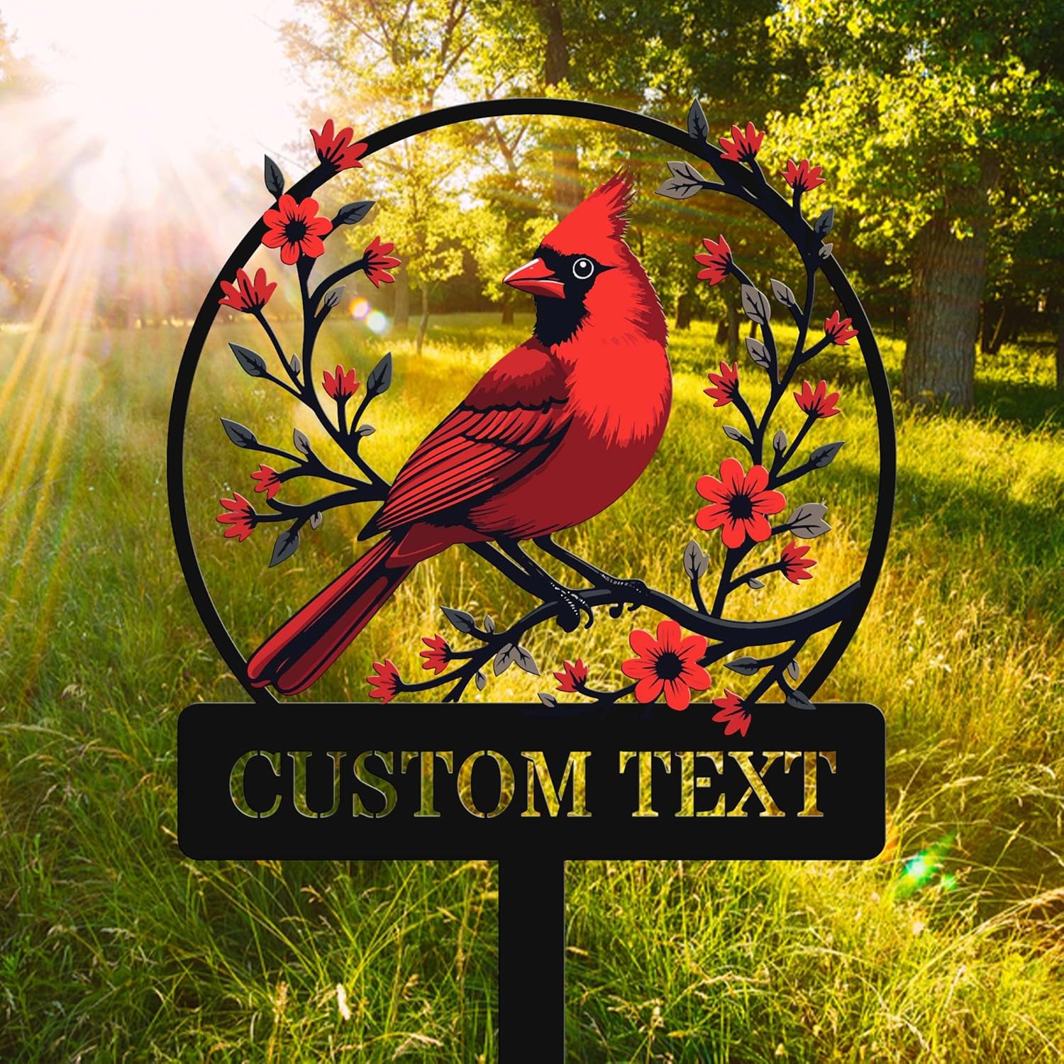 Personalized Name Garden Cardinal Metal Signs with Stake, Custom Family Name Yard Decor for Outdoor