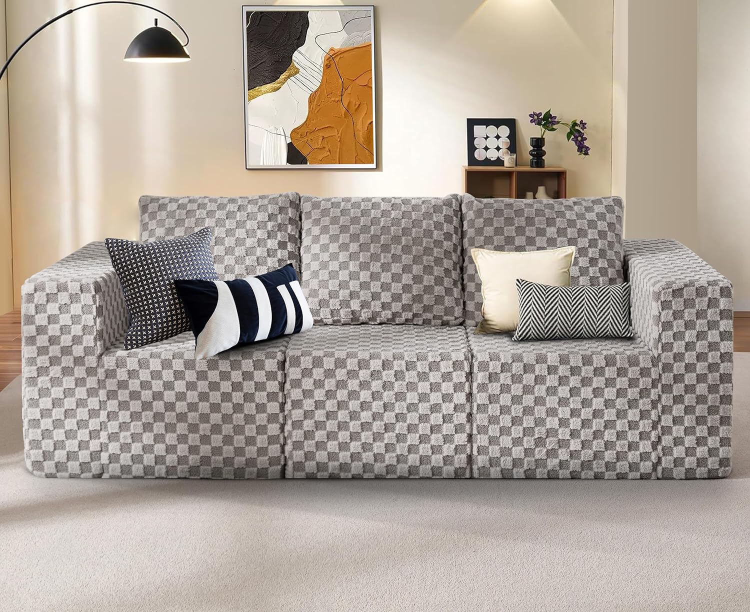 Modular Sectional Sofa 3-Seater Modular Couch with Deep Seat Memory Foam Cloud Chair with Pillows