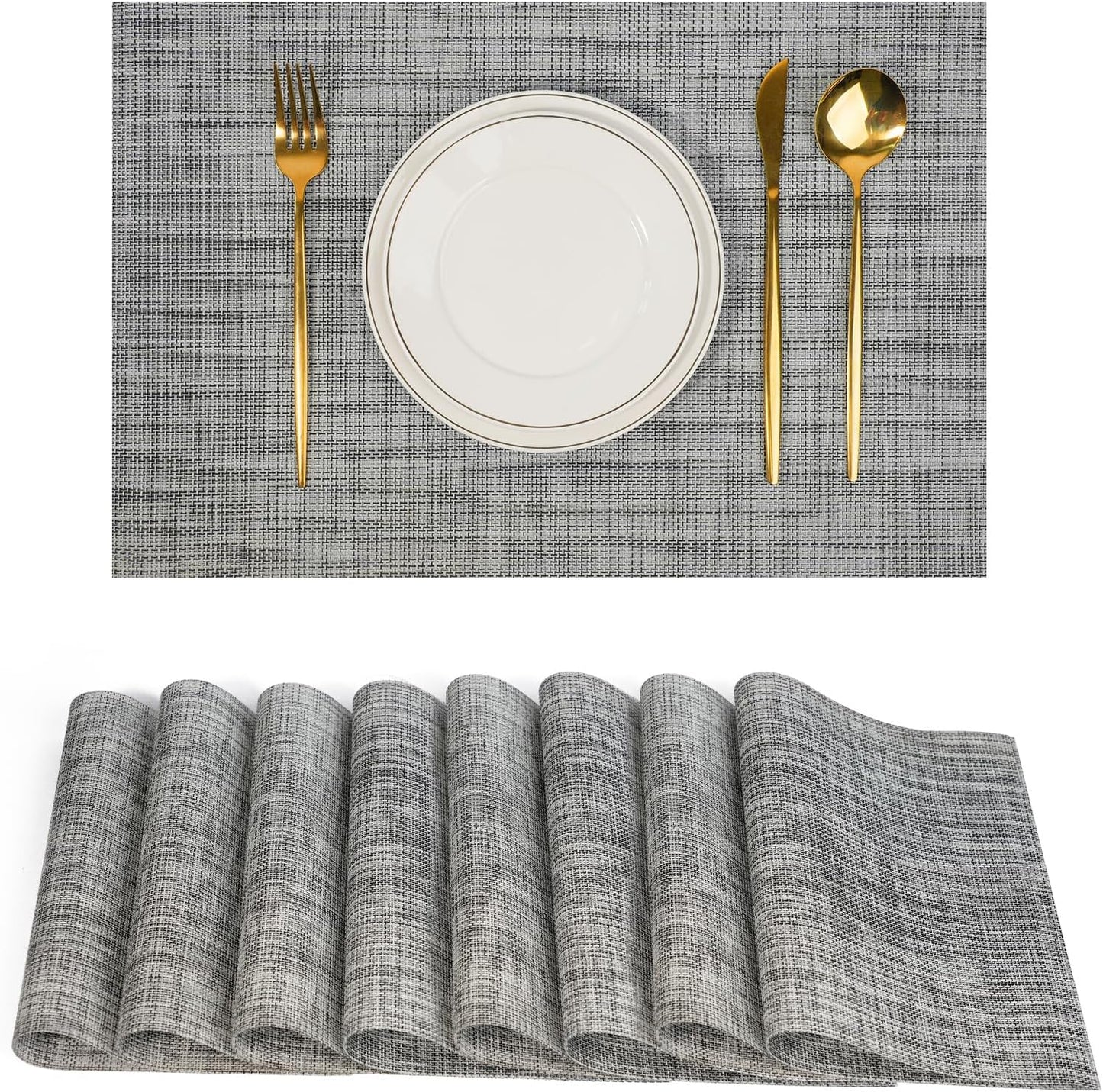 Placemats Set of 8，Non-Slip PVC Weave Table Mats Easy to Clean，Heat Resistant Place Mats for