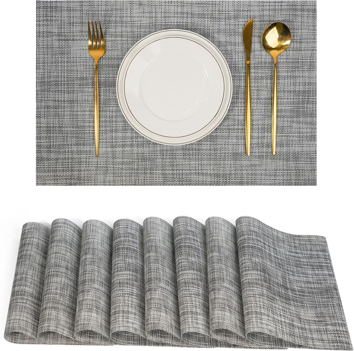 Placemats Set of 8，Non-Slip PVC Weave Table Mats Easy to Clean，Heat Resistant Place Mats for