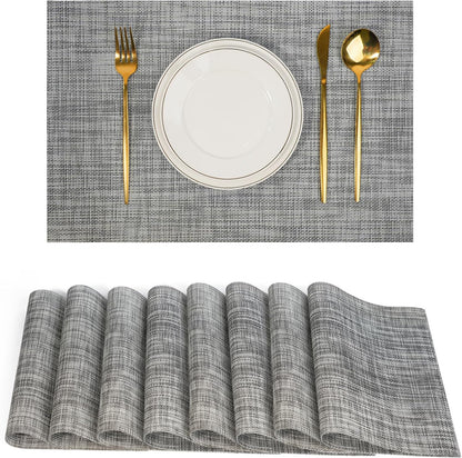 Placemats Set of 8，Non-Slip PVC Weave Table Mats Easy to Clean，Heat Resistant Place Mats for