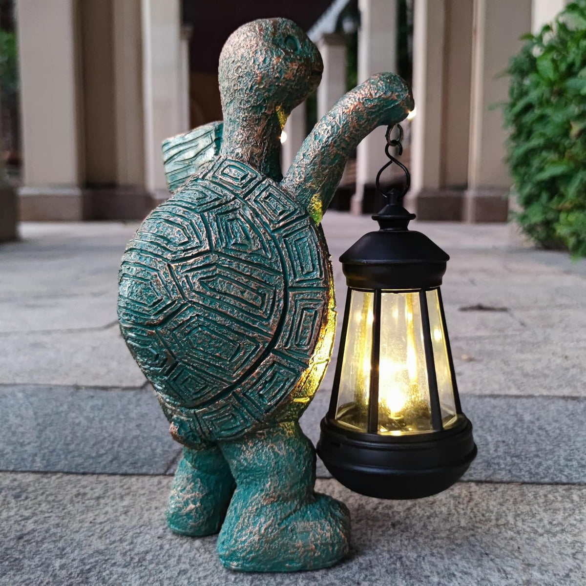 Turtle Garden Statue Outdoor Décor with Solar Lights Lantern,Turtle Solar Light Figurines Outside
