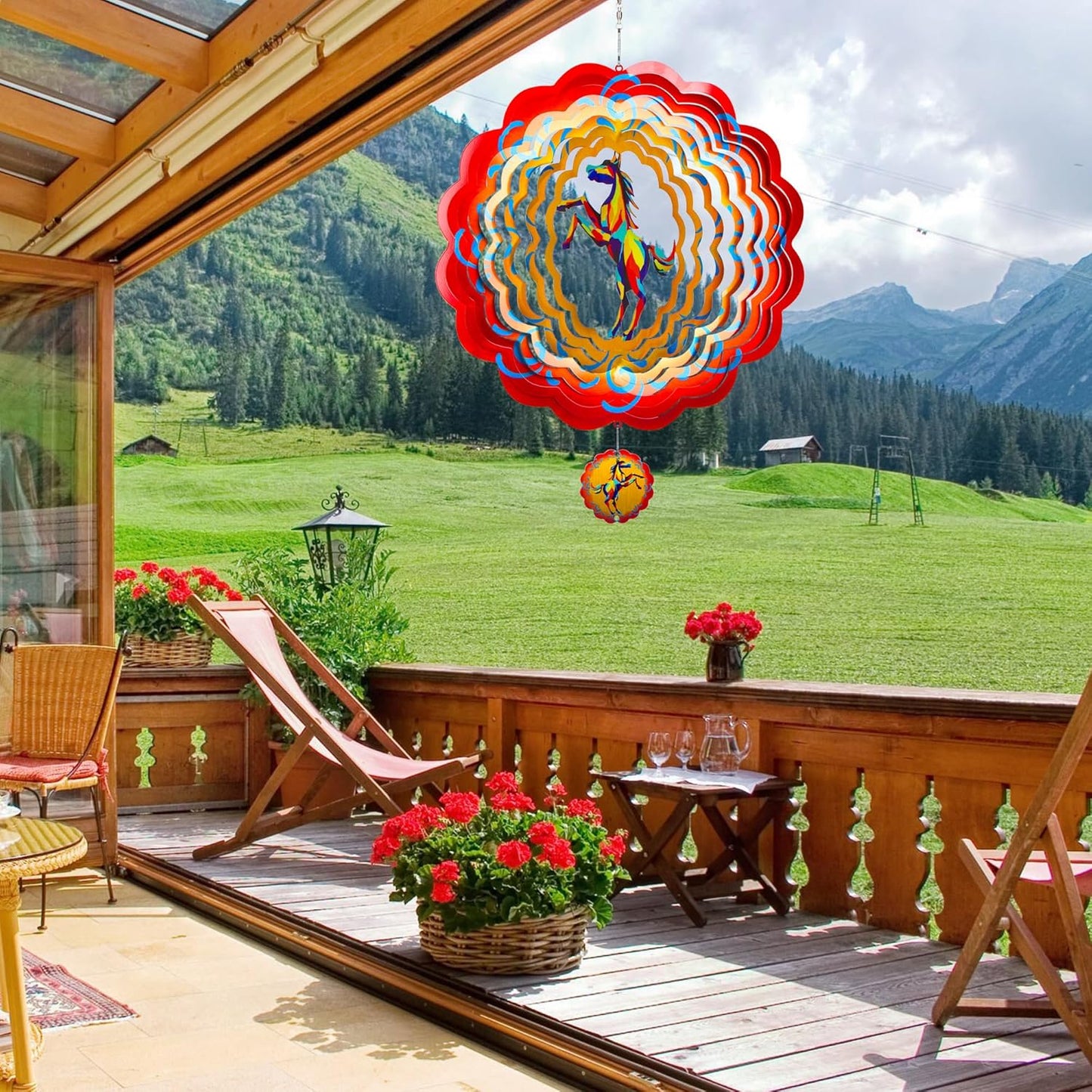12 inch Horse 3D Stainless Steel Wind Spinners, Hanging Garden Spinner Kinetic Art Garden