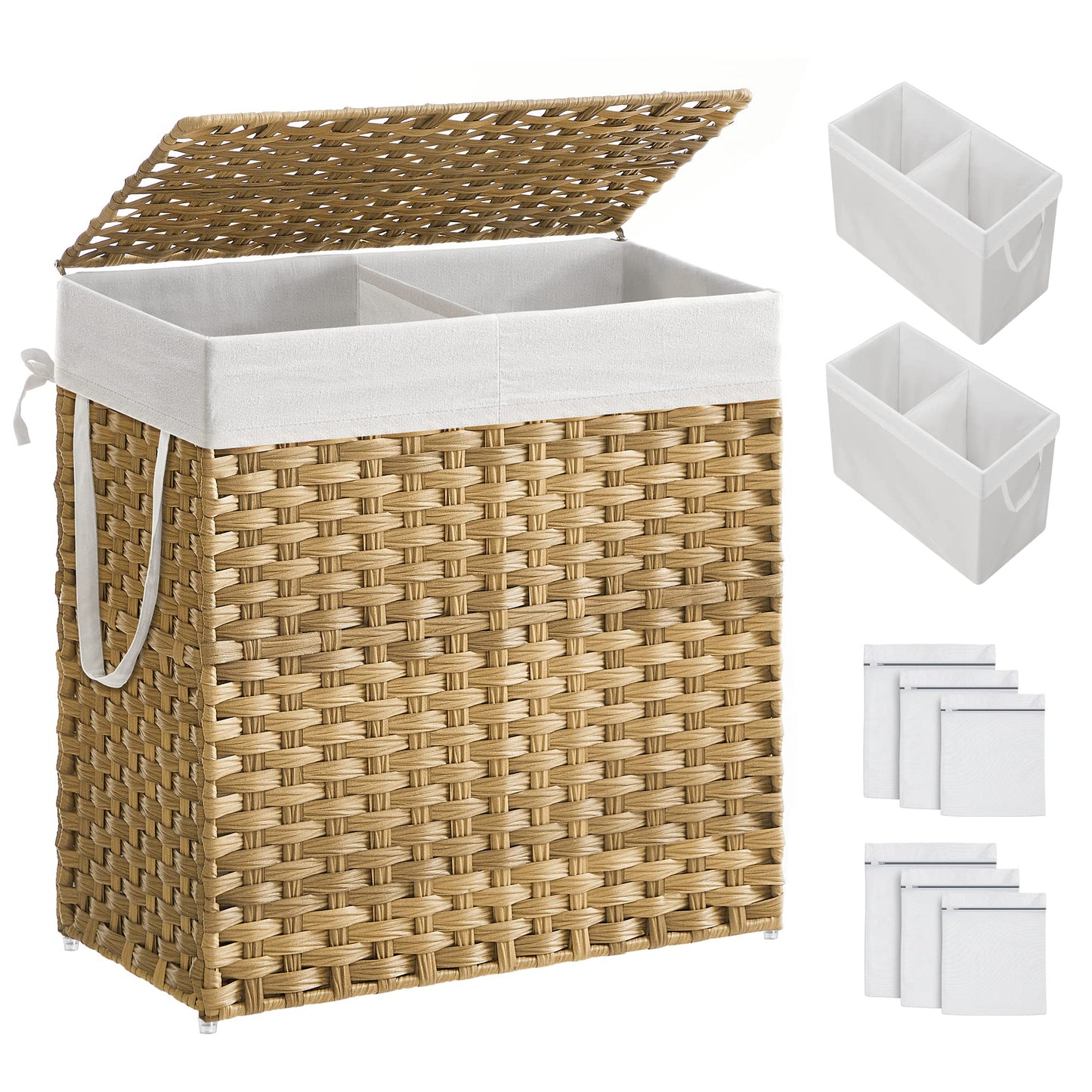 SONGMICS Laundry Hamper with Lid, 110L Wicker Laundry Basket
