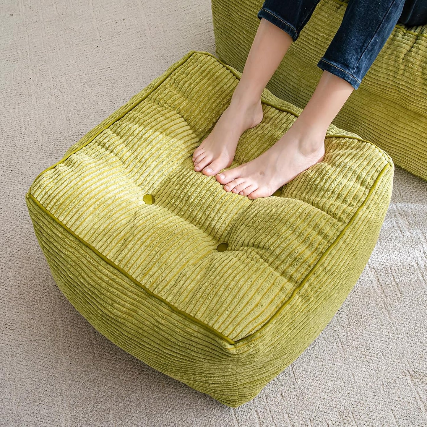 HIGOGOGO Square Stuffed Pouf Ottoman, Corduroy Poufs with Foam Chunk Filling, Furry and Fluffy Pouf