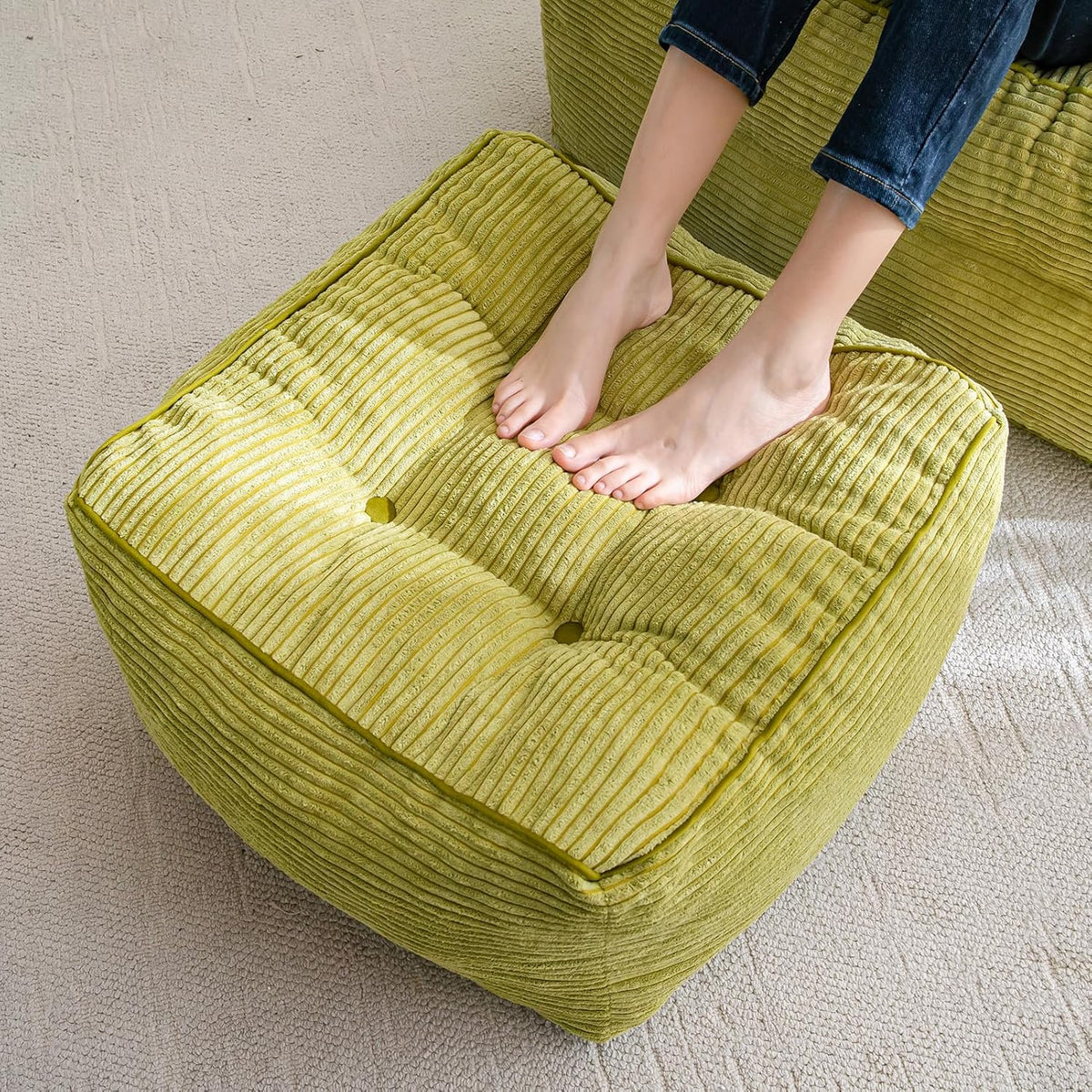 HIGOGOGO Square Stuffed Pouf Ottoman, Corduroy Poufs with Foam Chunk Filling, Furry and Fluffy Pouf