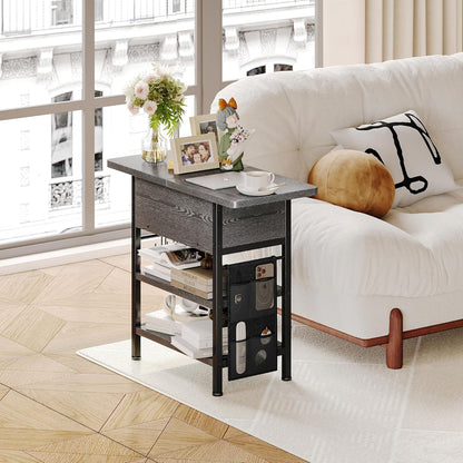 End Table with Charging Station, Flip Top Nightstand with USB Ports and Outlets,Couch Side Table