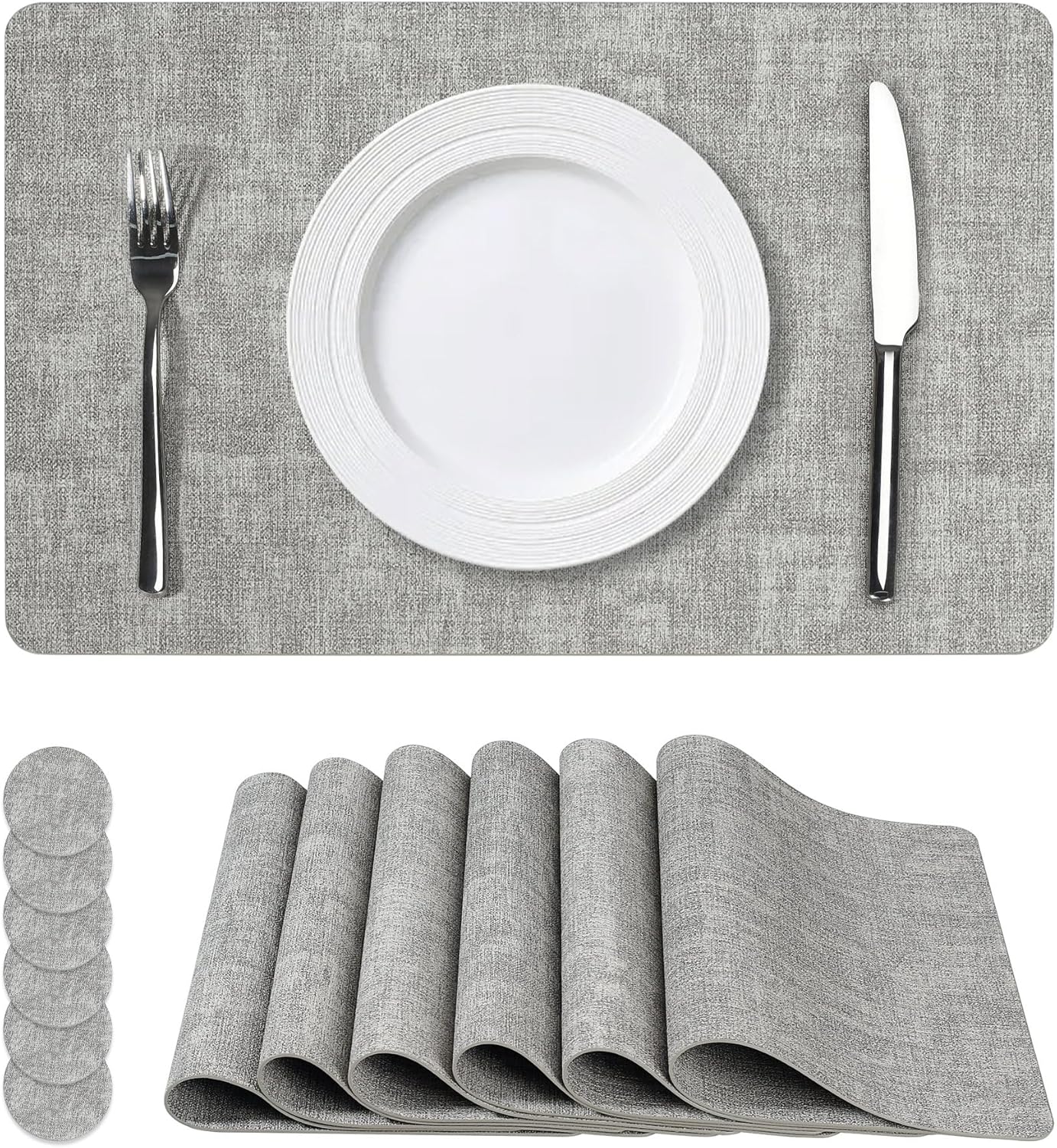 Vinyl Placemats Set of 6, Faux Leather Waterproof and Heat Resistant Place Mats, Washable Anti-Slip