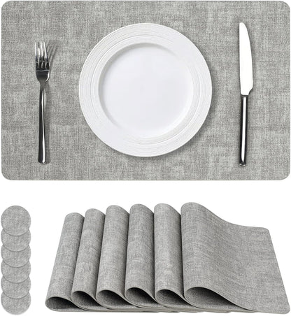 Vinyl Placemats Set of 6, Faux Leather Waterproof and Heat Resistant Place Mats, Washable Anti-Slip