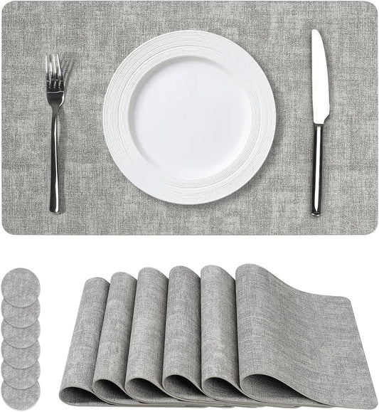 Vinyl Placemats Set of 6, Faux Leather Waterproof and Heat Resistant Place Mats, Washable Anti-Slip