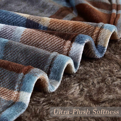 MERRYLIFE Throw Blanket Plaid Sherpa | Ultra-Plush Soft Colorful Oversized | Decorative Couch
