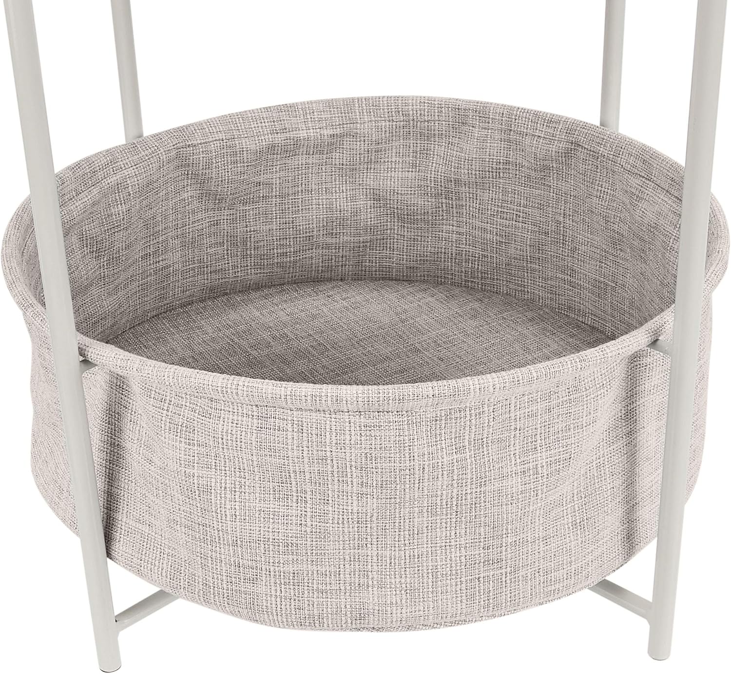 Amazon Basics Round Storage End Table, Side Table with Cloth Basket, White/Heather Gray, 17.7"L x