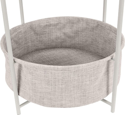 Amazon Basics Round Storage End Table, Side Table with Cloth Basket, White/Heather Gray, 17.7"L x
