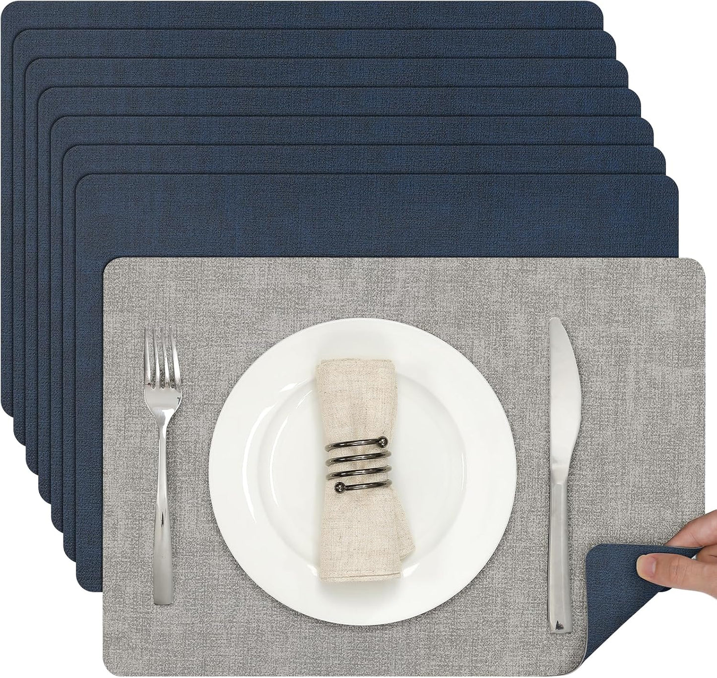 Myir JUN Placemats Dual Sided, Faux Leather Place Mats Indoor Set of 8 for Dining Table Non-Slip