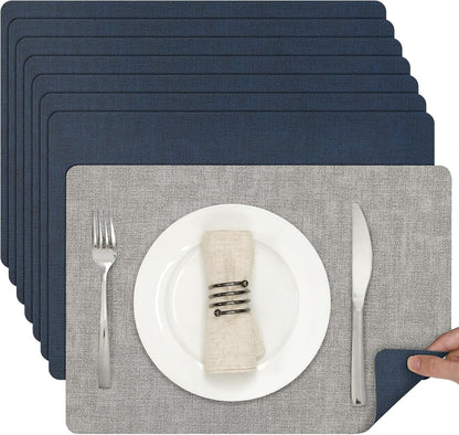 Myir JUN Placemats Dual Sided, Faux Leather Place Mats Indoor Set of 8 for Dining Table Non-Slip