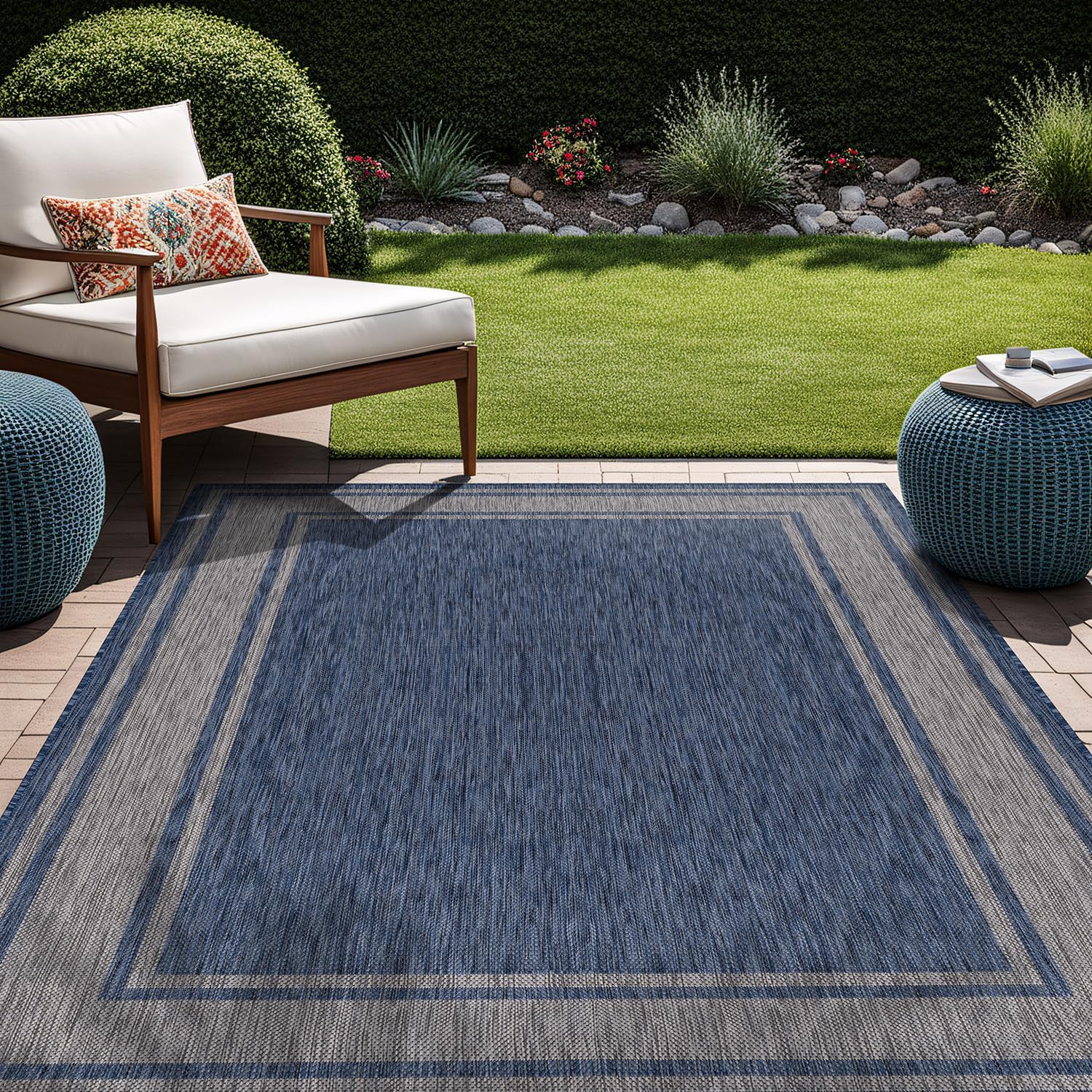 Beverly Rug Large Outdoor Rug 9x12 Modern Bordered Area Rugs for Indoor and Outdoor Patio Deck