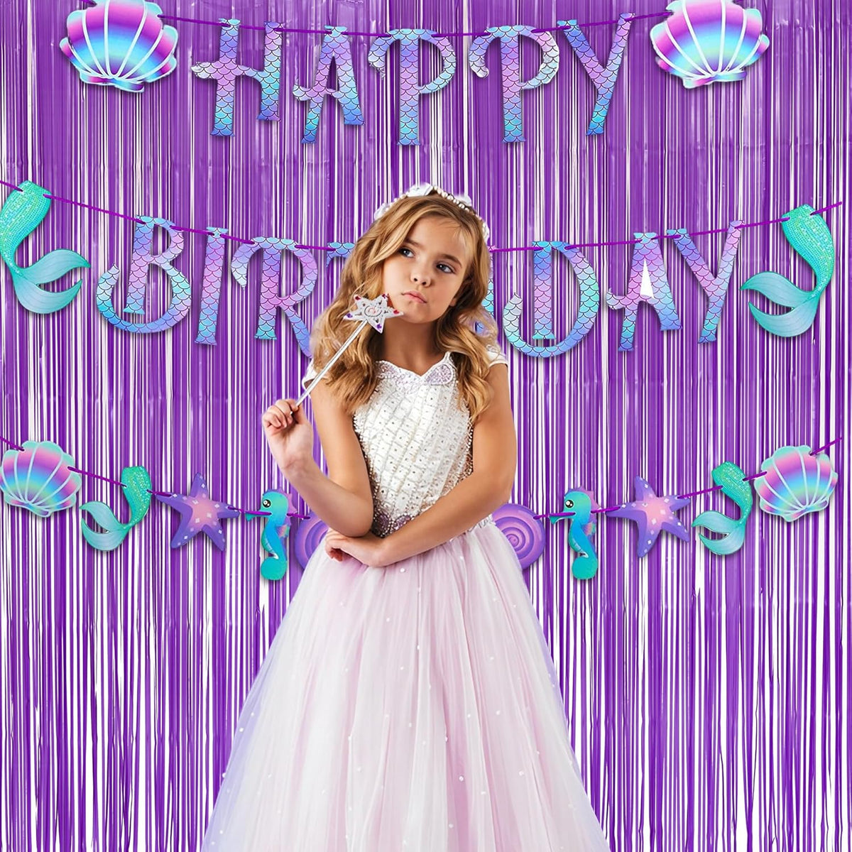 Purple Foil Fringe Party Backdrop - GREATRIL Party Streamers for Mermaid/Butterfly/Wednesdays/Star