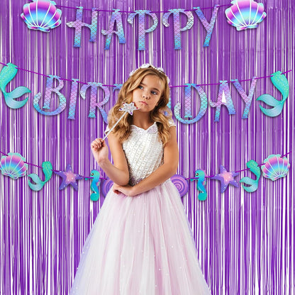 Purple Foil Fringe Party Backdrop - GREATRIL Party Streamers for Mermaid/Butterfly/Wednesdays/Star