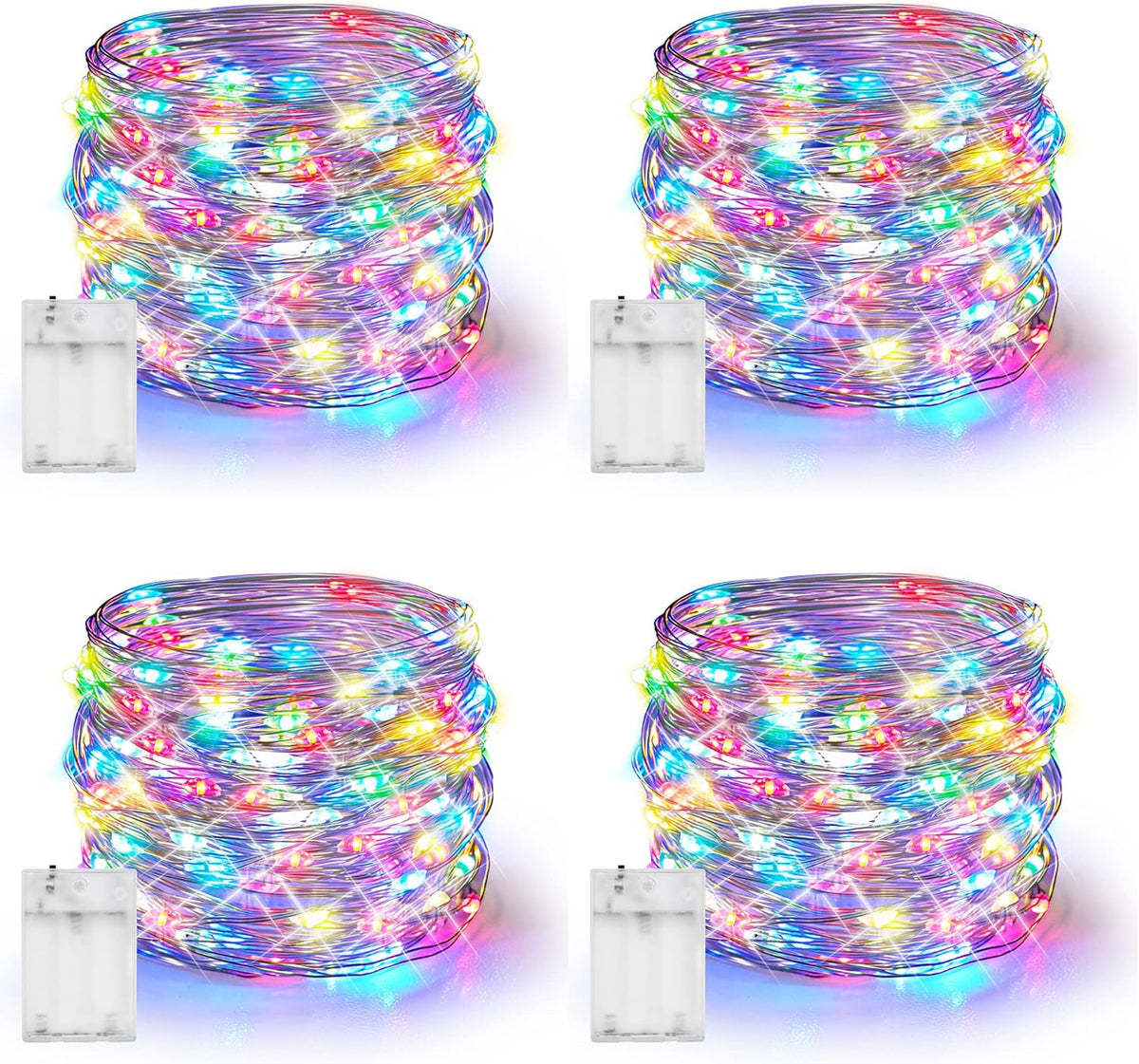 Dazzle Bright Fairy Lights Battery Operated, 4 Pack Total 80FT 240LED Silver Wire Waterproof String