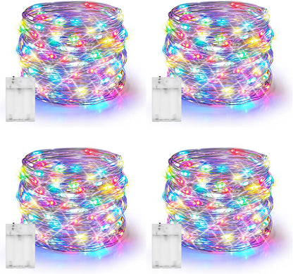 Dazzle Bright Fairy Lights Battery Operated, 4 Pack Total 80FT 240LED Silver Wire Waterproof String