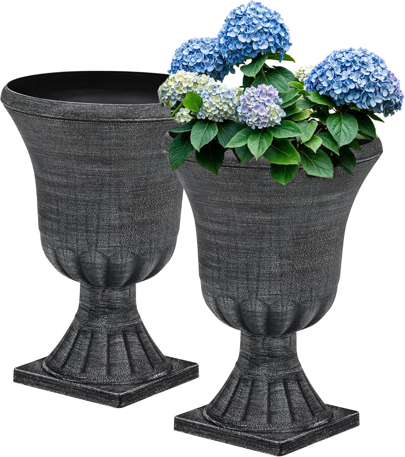 22" Large Urn Planters for Outdoor Plants, Set of 2 Plastic Flower Pot with Handmade Washed Black