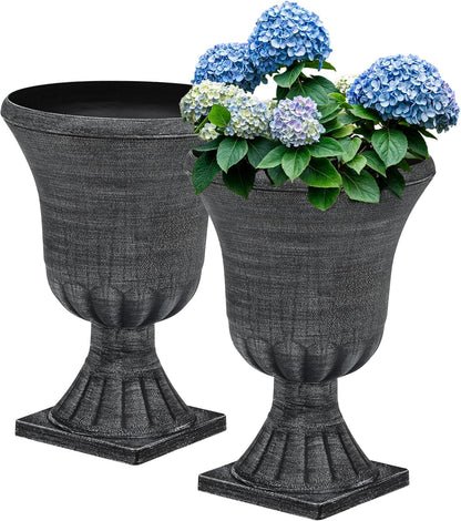 22" Large Urn Planters for Outdoor Plants, Set of 2 Plastic Flower Pot with Handmade Washed Black