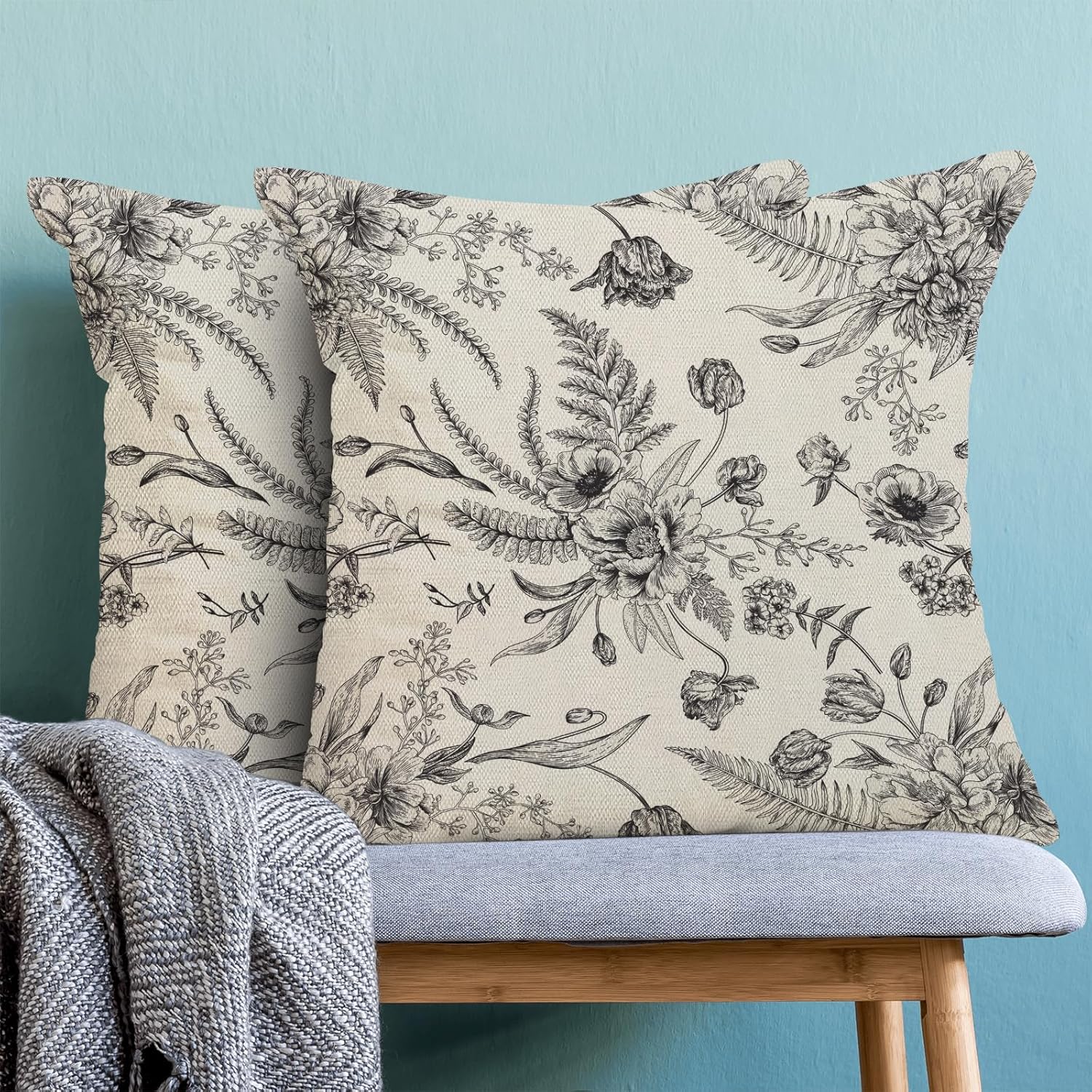 CXMEIFLY Spring Floral Leaves Pillow Covers 18 x 18 Inch Set of 2 for Chinoiserie Flowers Decor