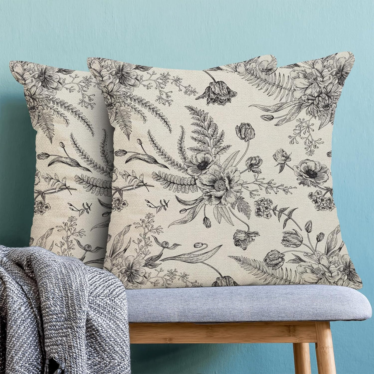 CXMEIFLY Spring Floral Leaves Pillow Covers 20 x 20 Inch Set of 2 for Chinoiserie Flowers Decor