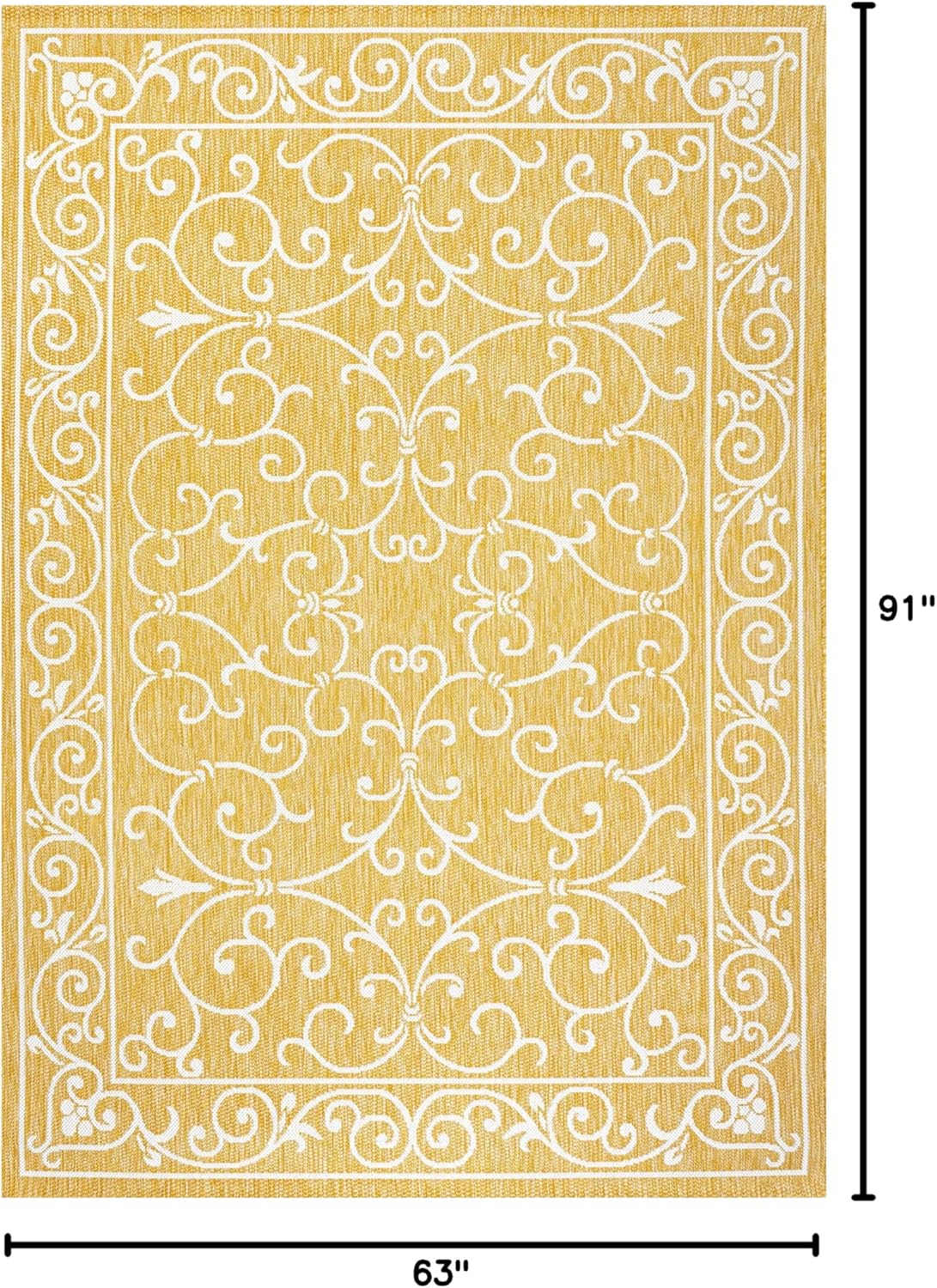 JONATHAN Y Vintage Filigree Indoor Outdoor Area Rug 5X8 Yellow/Cream, Charleston Textured Weave for