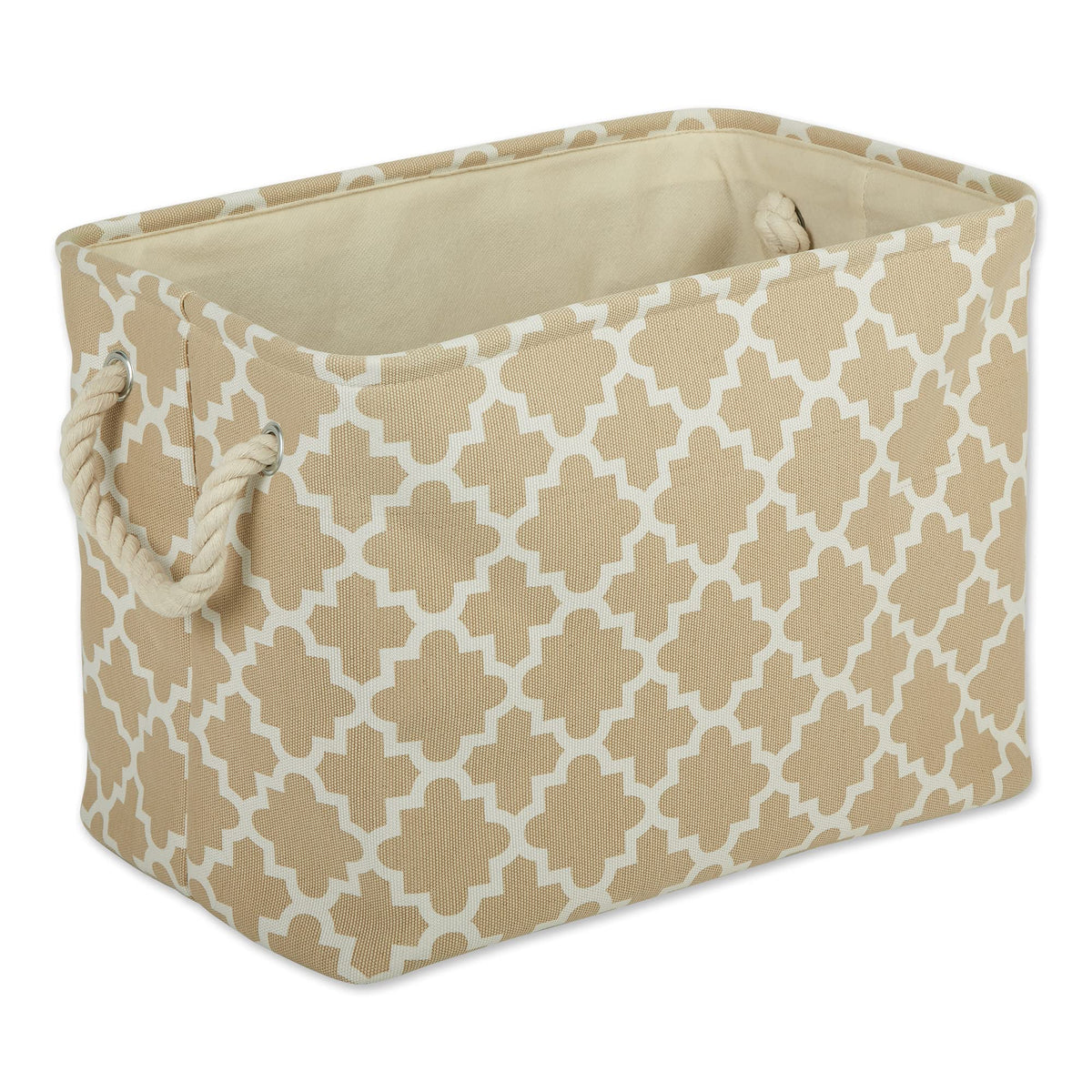 DII Polyester Container with Handles, Lattice Storage Bin, Large, Vintage Linen