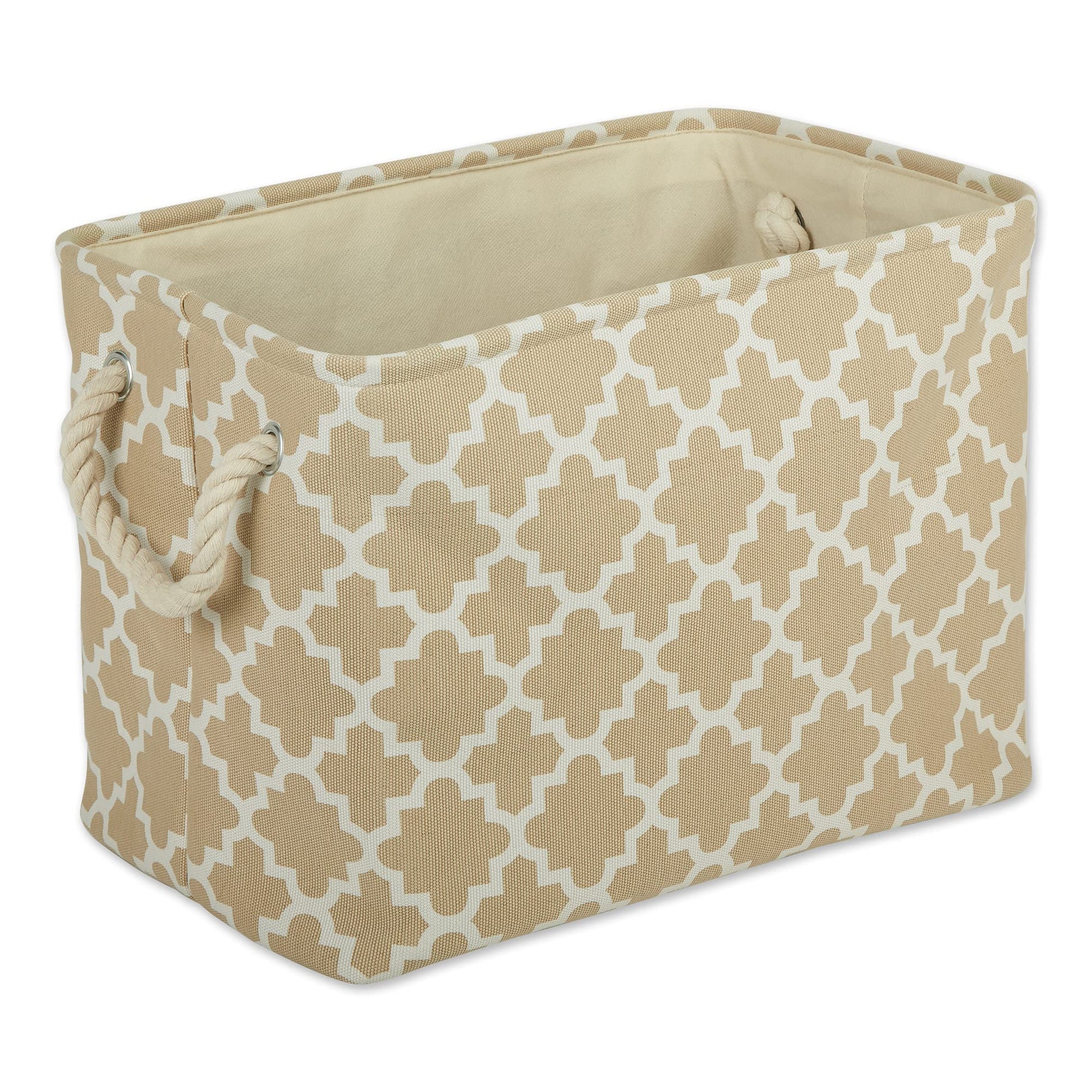 DII Polyester Container with Handles, Lattice Storage Bin, Large, Vintage Linen