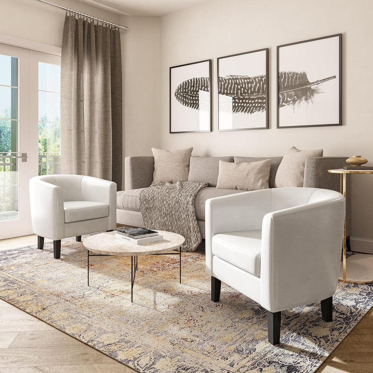 BELLEZE Accent Barrel Chair, Club Tub Sofa Corner Chair with Flared Legs and Cozy Soft Padding for