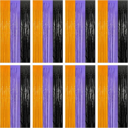 8 Pack Halloween Decorations Indoor, 3.28 FT x 7.05 FT Party Streamer, Orange Purple Black Streamer