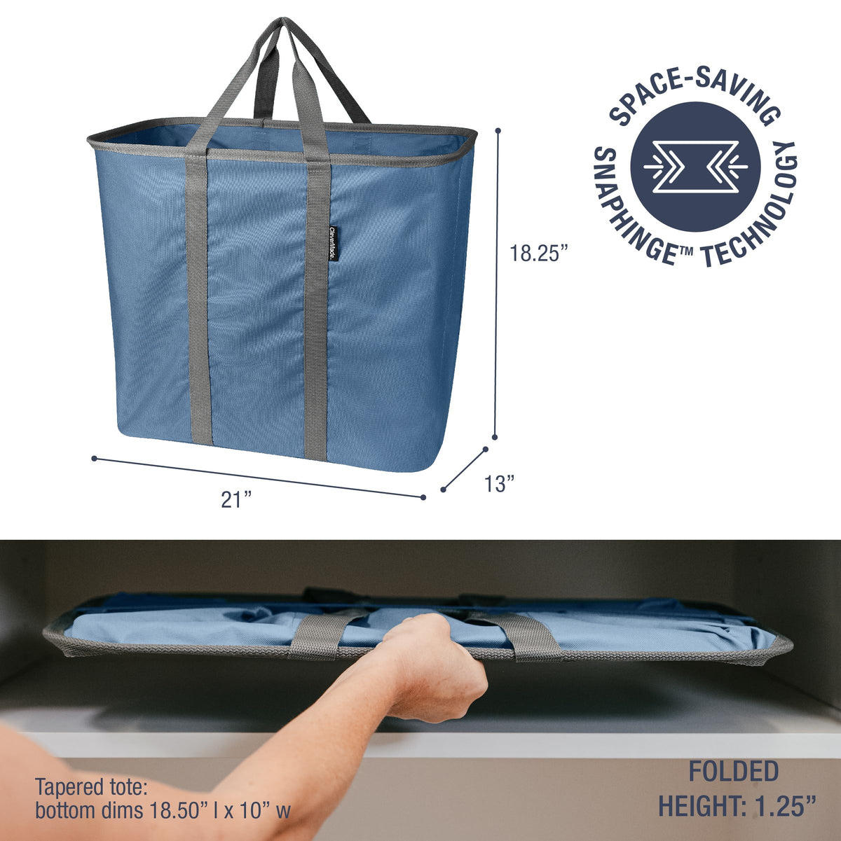 CleverMade Collapsible Laundry Caddy, 64L Pop-Up Hamper, 2 Pack, Denim Gray