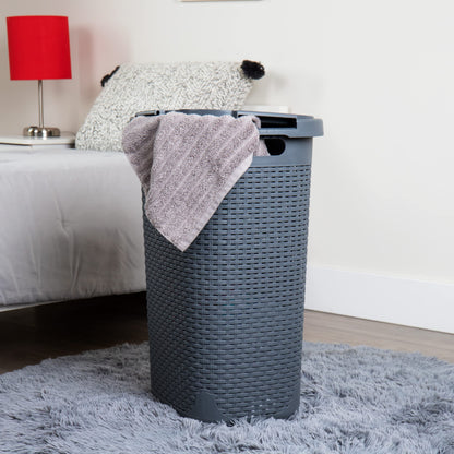 Mind Reader Slim Laundry Hamper with Lid, 60L Tall Clothes Basket, Narrow Tapered Design for