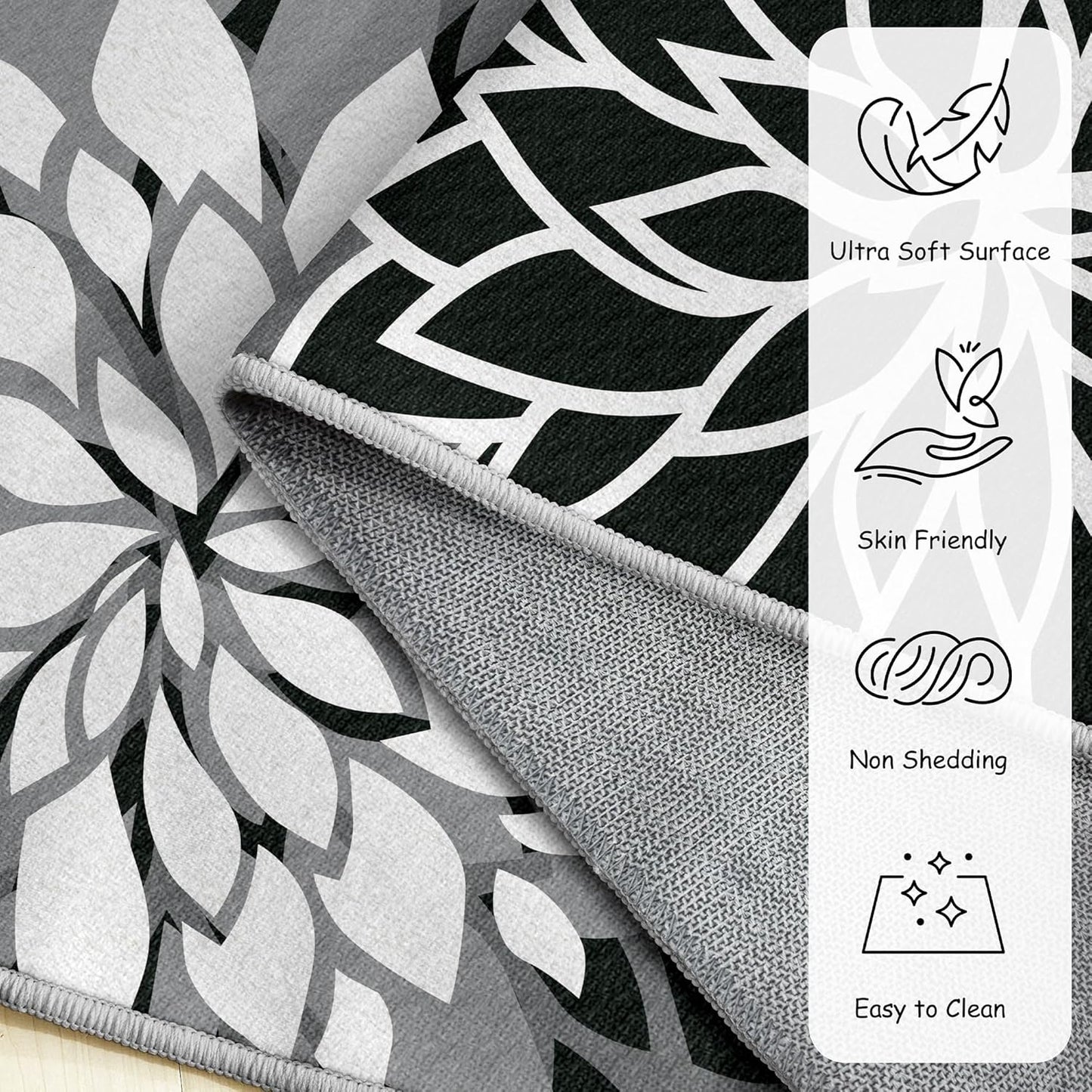 Area Rug 2x3 Black White Washable Entry Small Rug Multicolored Tropical Botanical Modern Floral