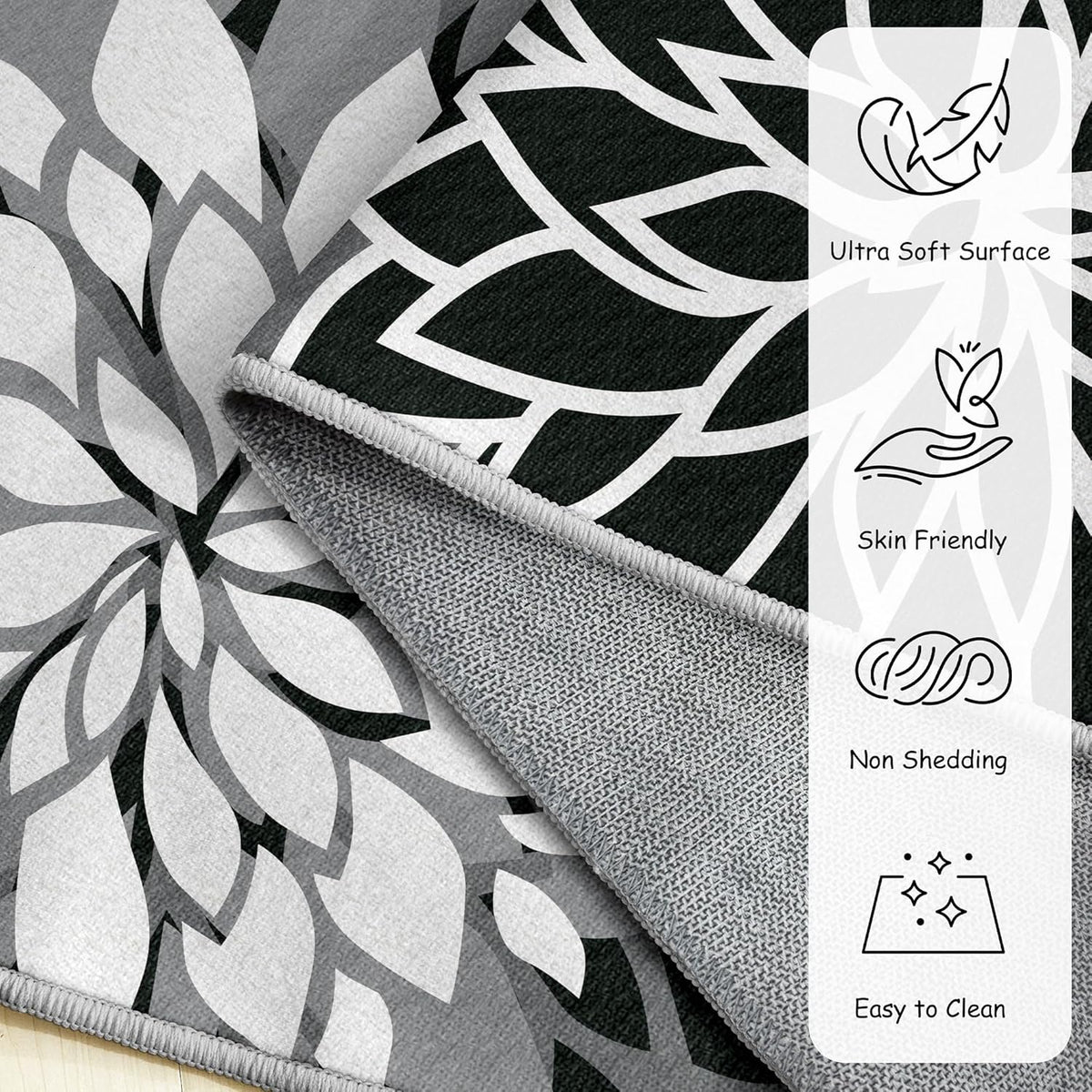 Area Rug 2x3 Black White Washable Entry Small Rug Multicolored Tropical Botanical Modern Floral
