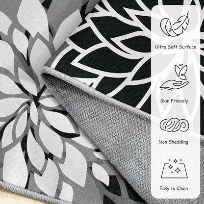 Area Rug 2x3 Black White Washable Entry Small Rug Multicolored Tropical Botanical Modern Floral