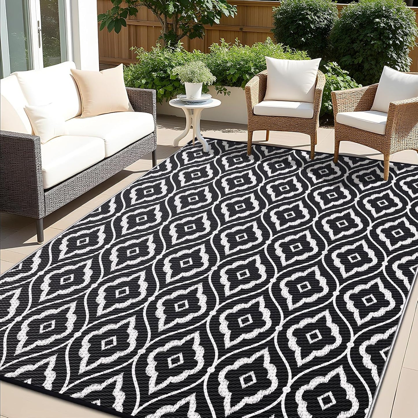 OLANLY Outdoor Rug 5x8 ft Waterproof, Outdoor Plastic Straw Rug with Geometric Pattern Clearance